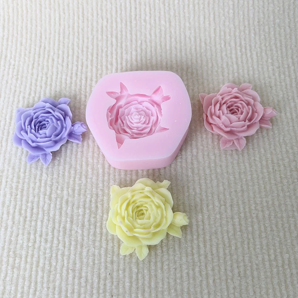 Rose with Leaf Silicone Candle Making Mold 1398 silicone mold detail and cavity