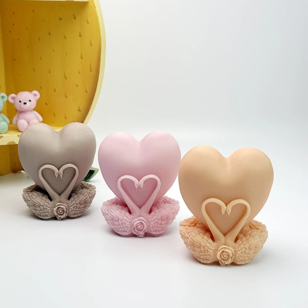 Double Swan Heart Silicone Mold for Candle silicone mold detail and cavity