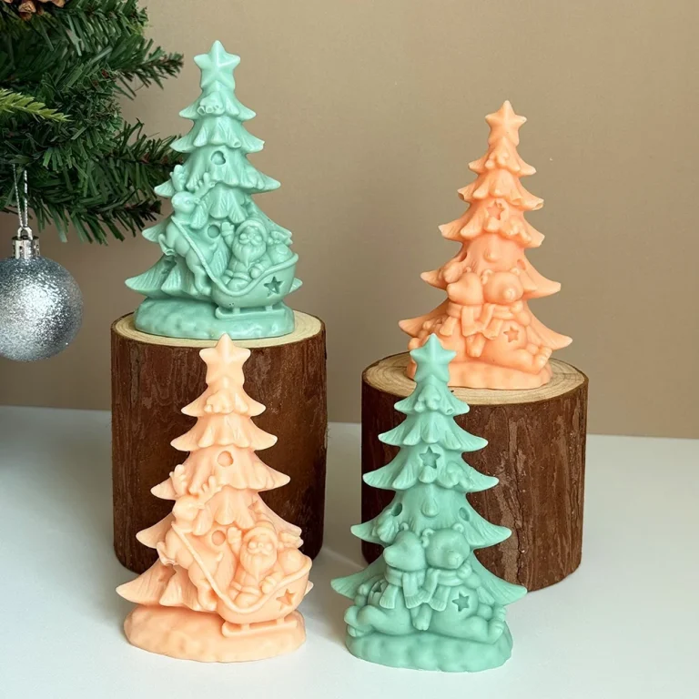 Christmas Tree with Santa Sleigh Silicone Mold for Candle Making silicone mold detail and cavity