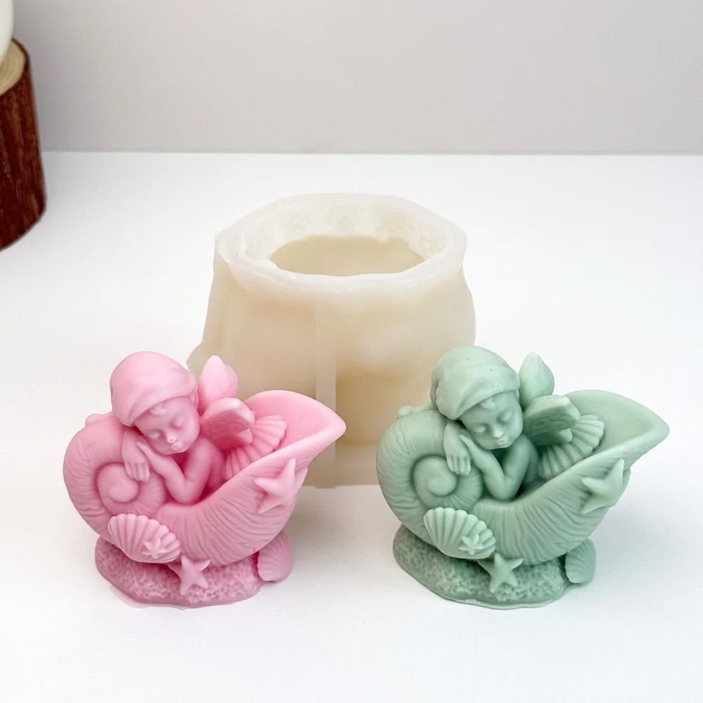 Sleeping Baby Angel in Seashell Silicone Mold silicone mold detail and cavity