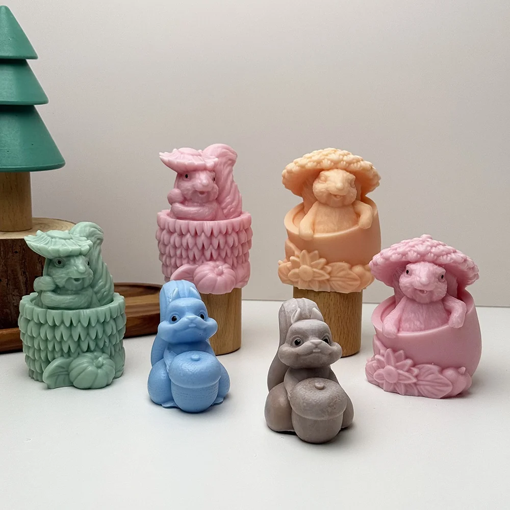Squirrel in Pinecone Hat Silicone Candle Mold silicone mold detail and cavity