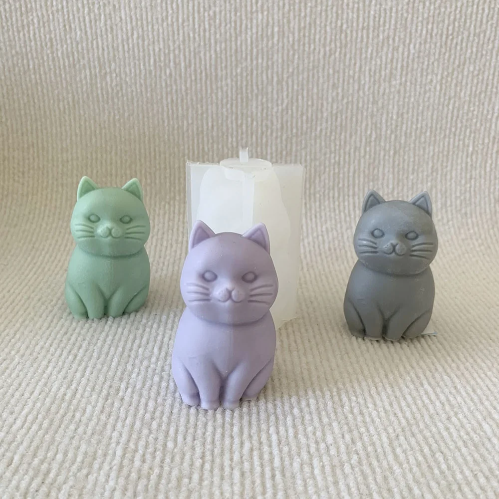 Flexible Sitting Cat Silicone Mold for Candle Making 8981 finished casting from the silicone mold