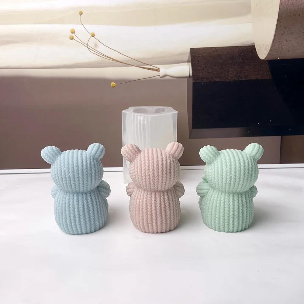 Knit Bear Holding DAD Star Silicone Candle Making Mold 8983 finished casting from the silicone mold
