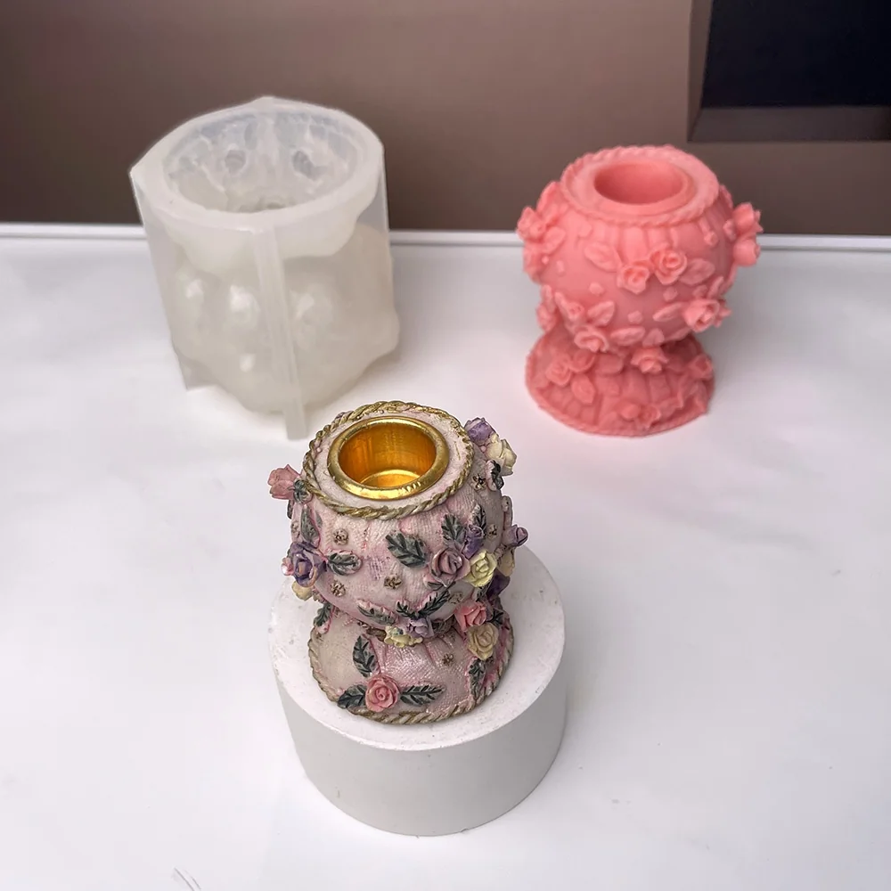 Flexible Rose Lucky Bag Silicone Mold for Candle Making 8985 finished casting from the silicone mold