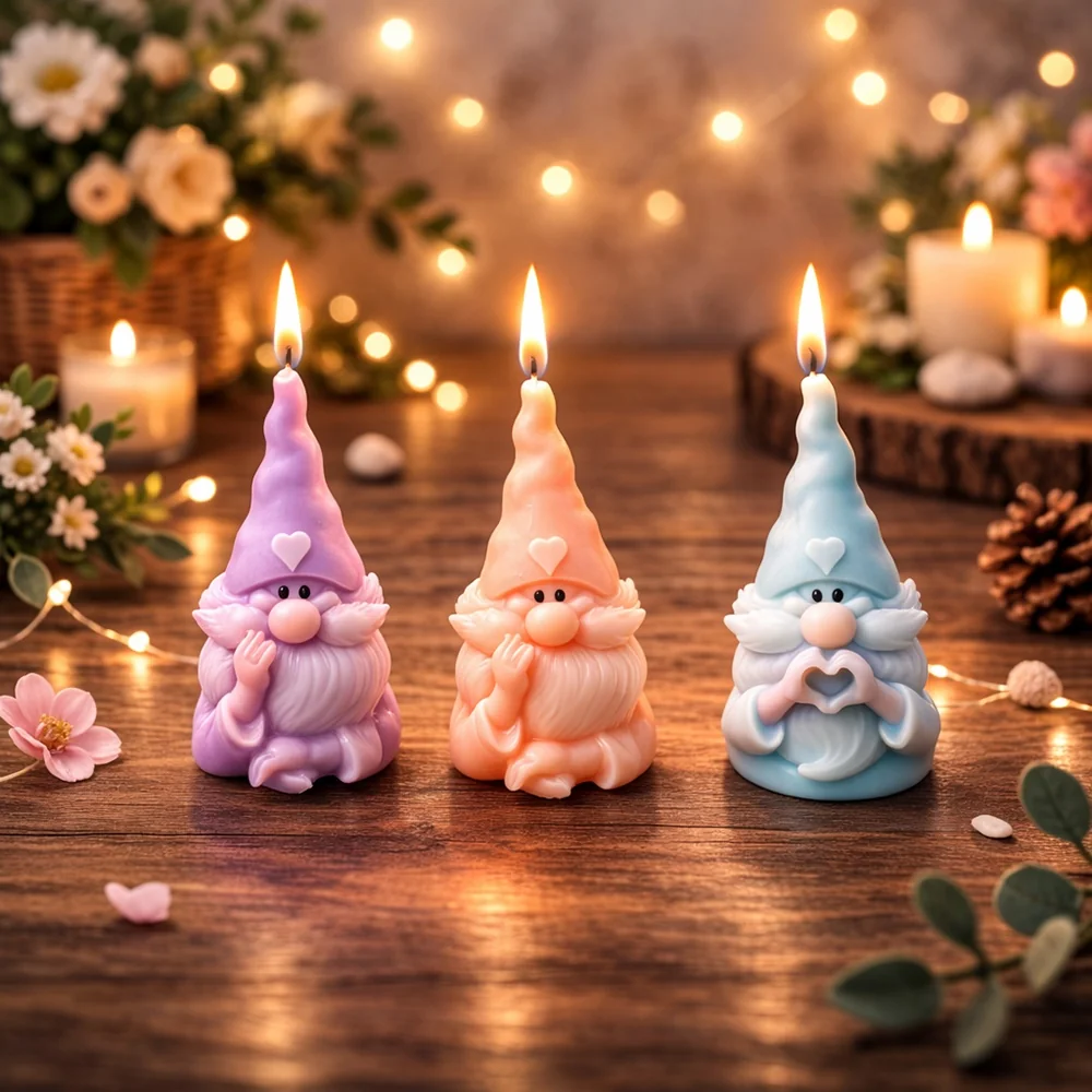 Gnome Silicone Candle Mold with Wizard Hat finished casting from the silicone mold