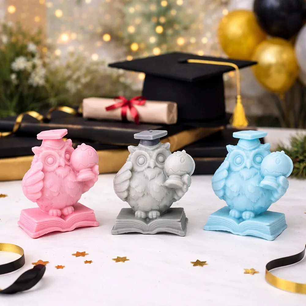 3D Doctor Owl Silicone Candle Mold 8992 finished casting from the silicone mold