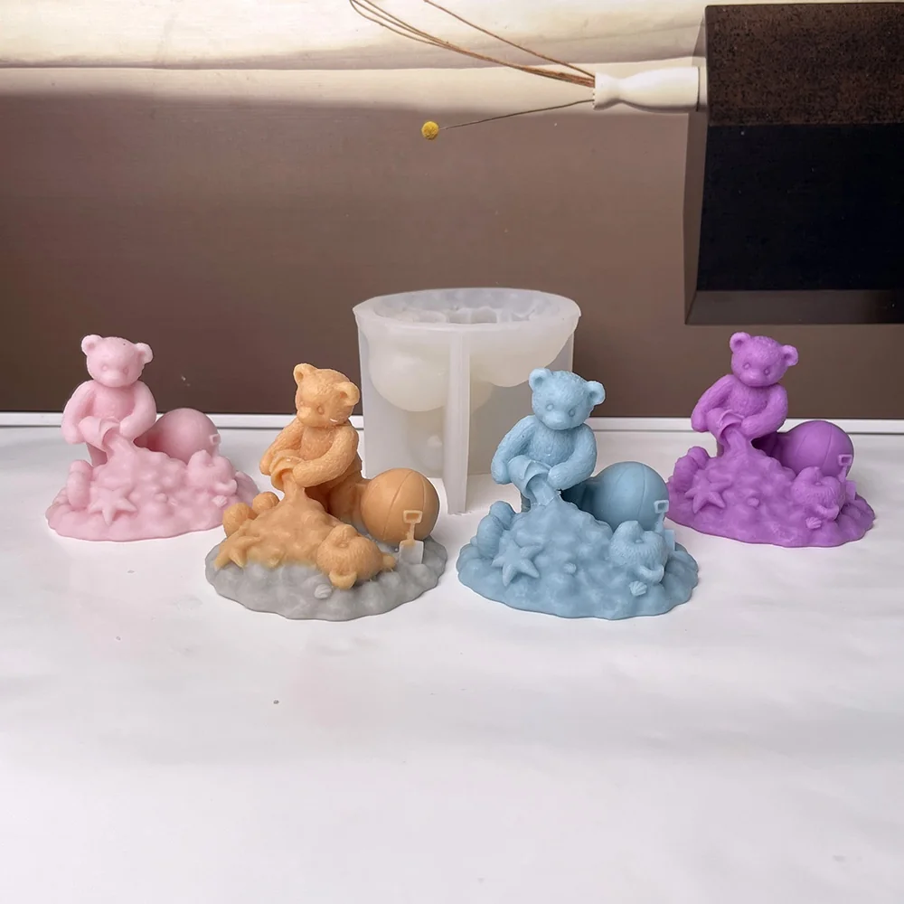 Silicone Candle Mold with 3D Bear Design 8999 finished casting from the silicone mold