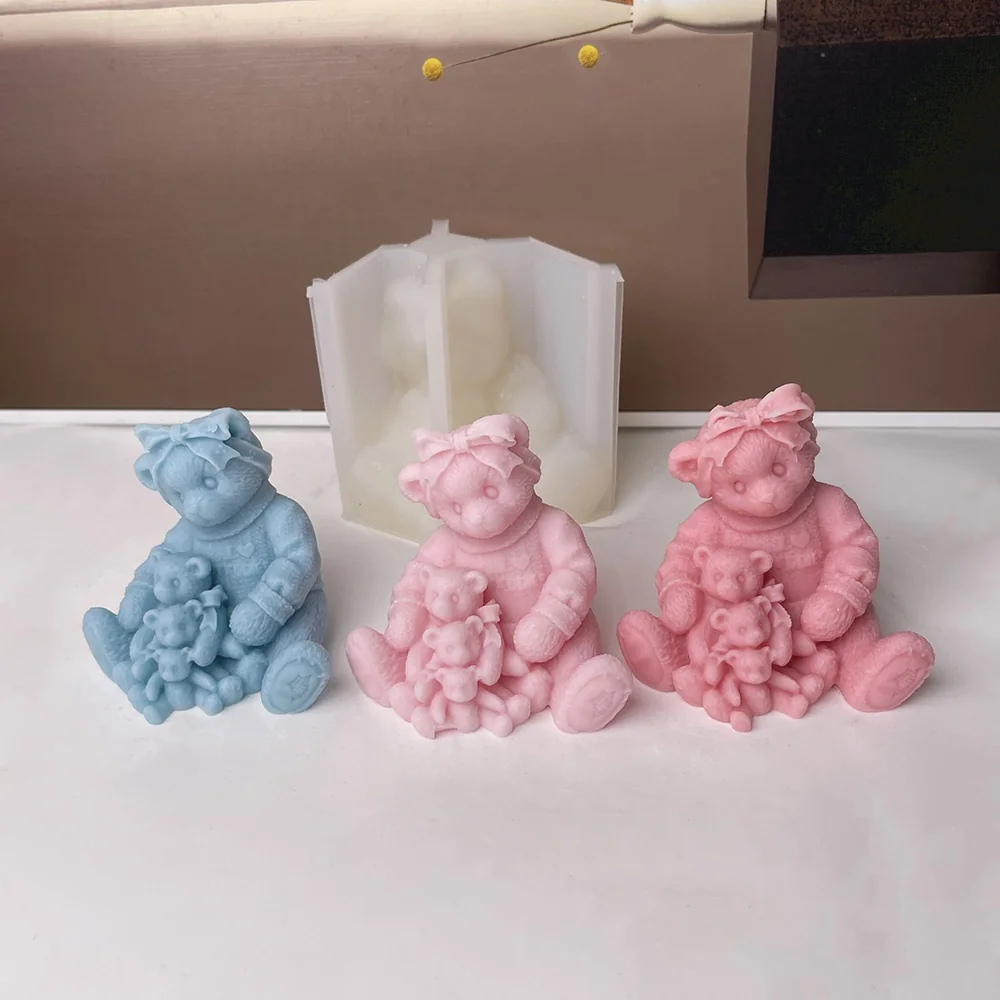 Bear Silicone Candle Mold 9000 finished casting from the silicone mold