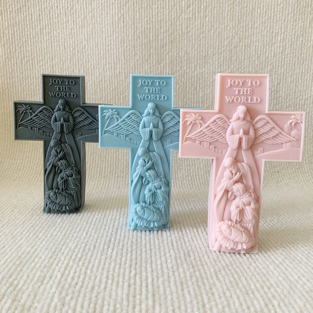 3D Nativity Cross Silicone Mold for Candle, Soap and Resin 9001 finished casting from the silicone mold