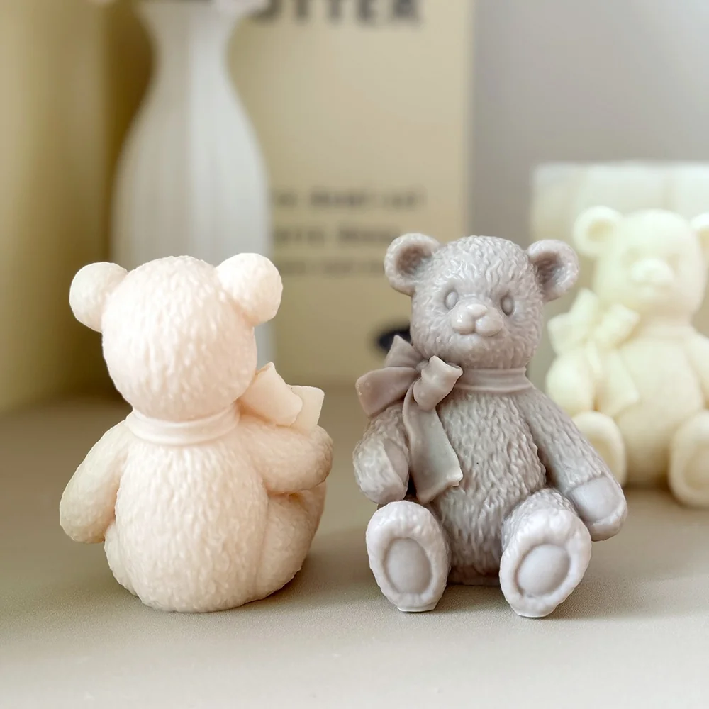 Sitting Sitting Bear with Bow Tie Silicone Candle Mold 9100 finished casting from the silicone mold