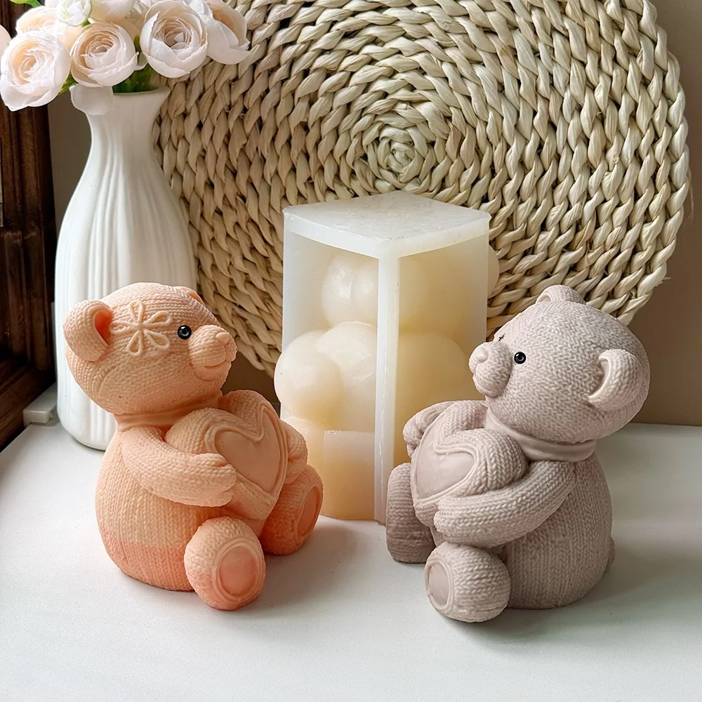 3D Teddy Bear with Heart Silicone Candle Mold 9118 finished casting from the silicone mold