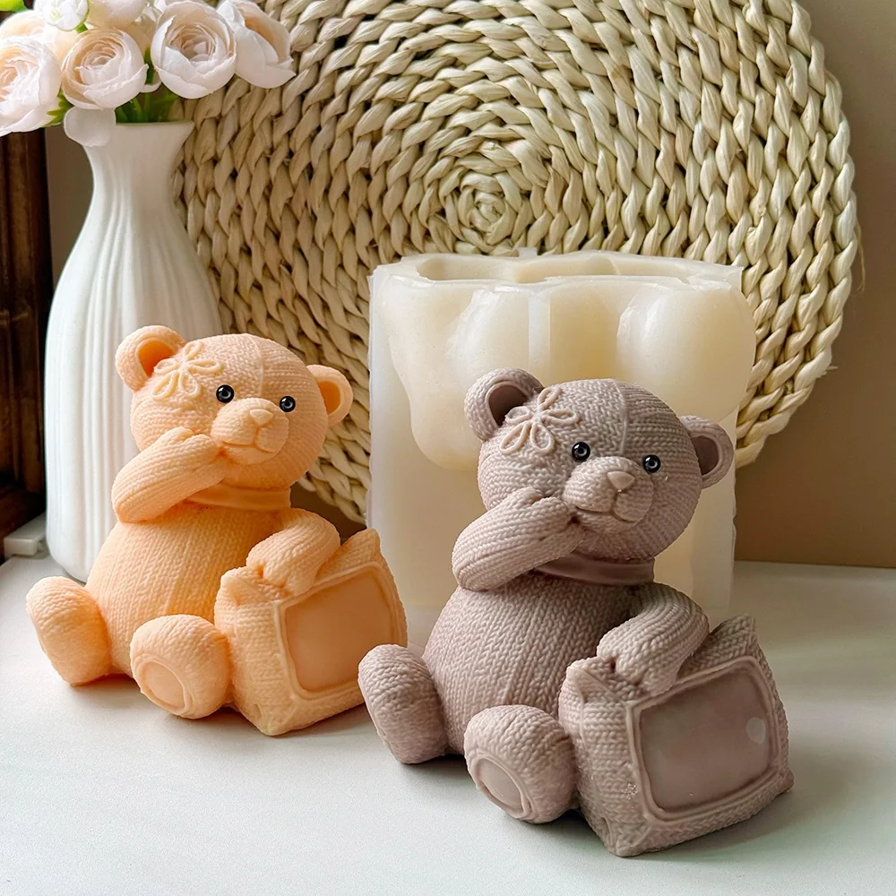 3D Teddy Bear Silicone Mold for Candle, Soap and Resin 9120 finished casting from the silicone mold