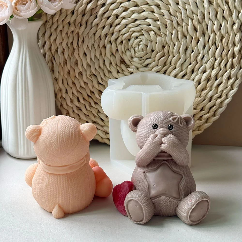 Sitting Bear with Star Silicone Mold for Wax, Soap and Resin Casting 9122 finished casting from the silicone mold