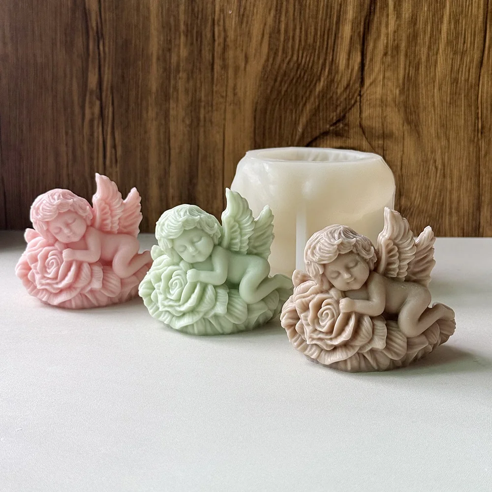 Flexible Sleeping Rose Angel Silicone Mold for Candle Making 9167 finished casting from the silicone mold