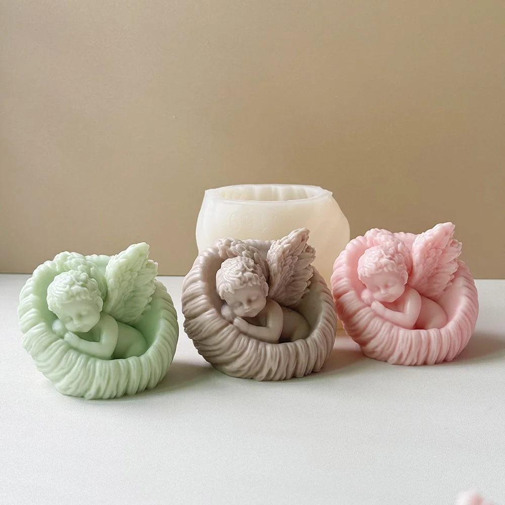 3D Sleeping Sleeping Angel in Nest Silicone Candle Mold 9169 finished casting from the silicone mold