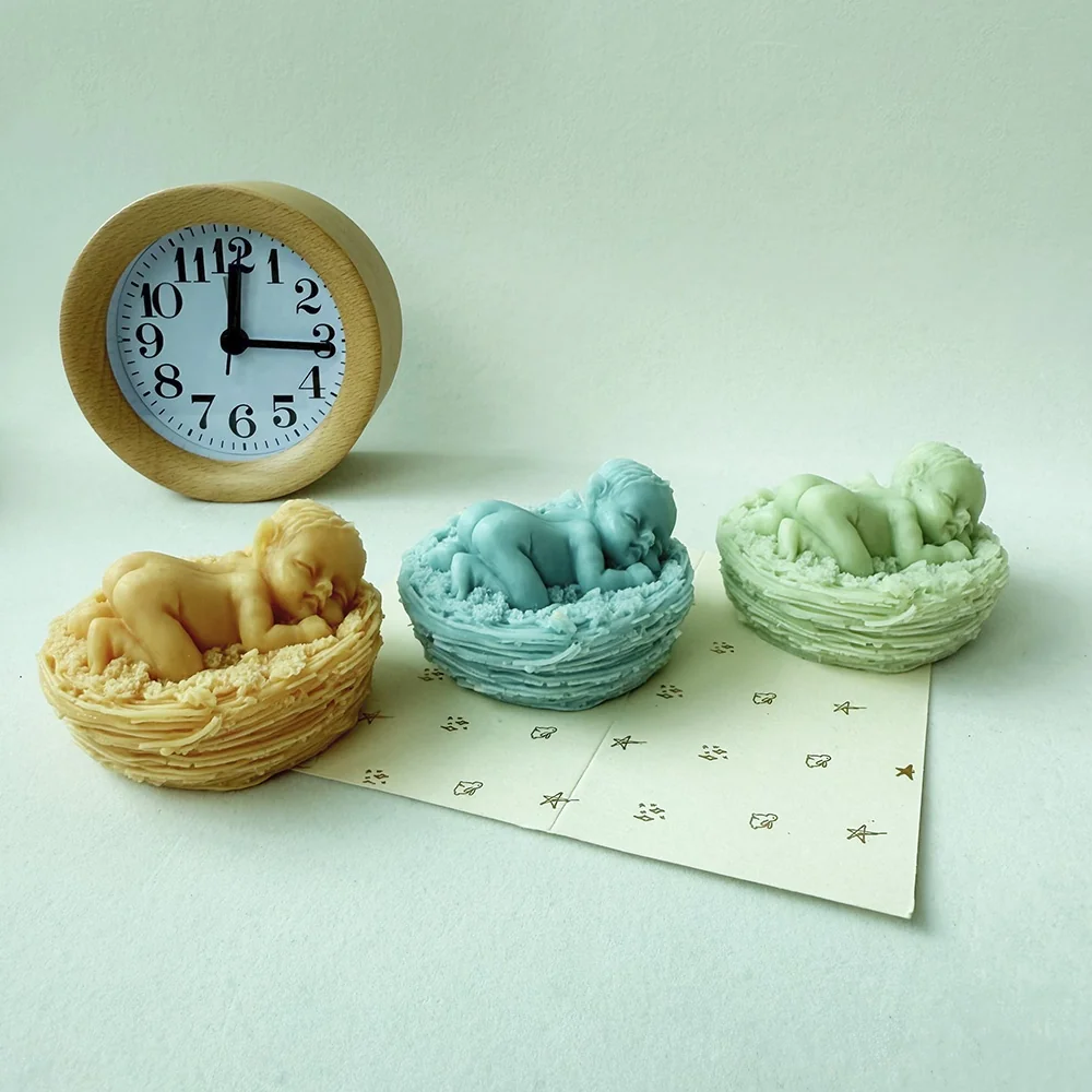Sleeping Baby in Nest Silicone Mold for Wax, Soap and Resin Casting 1305 finished casting from the silicone mold