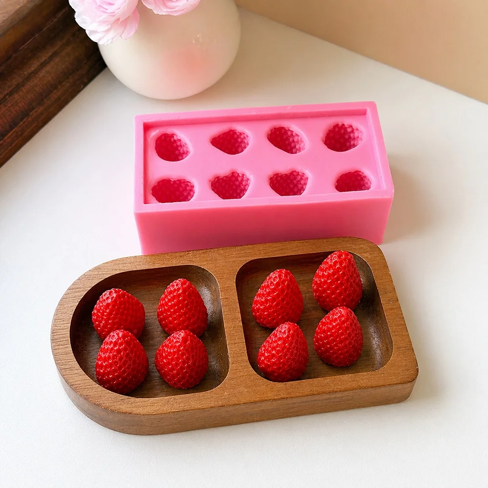 Silicone Candle Mold with 3D Strawberry Design 1307 finished casting from the silicone mold