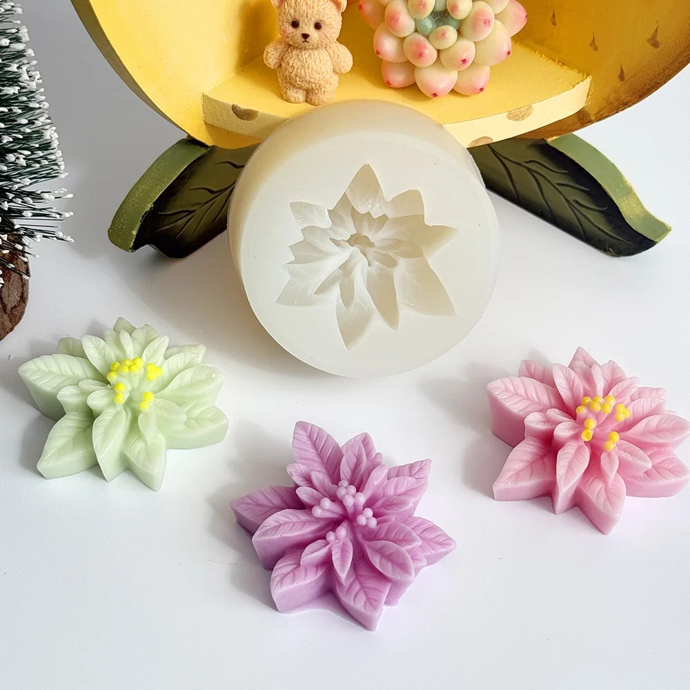Poinsettia Silicone Mold for Wax, Soap and Resin Casting 1349 finished casting from the silicone mold