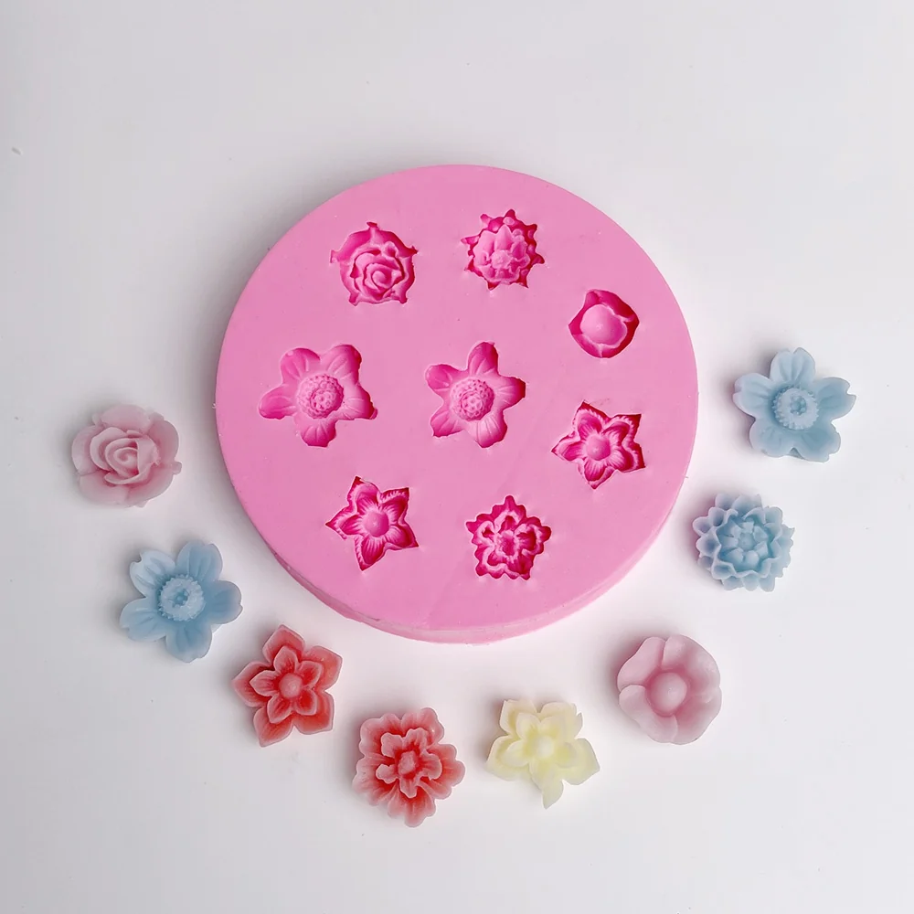 Mini Assorted Flower Silicone Mold for Candle, Soap and Resin 1372 finished casting from the silicone mold