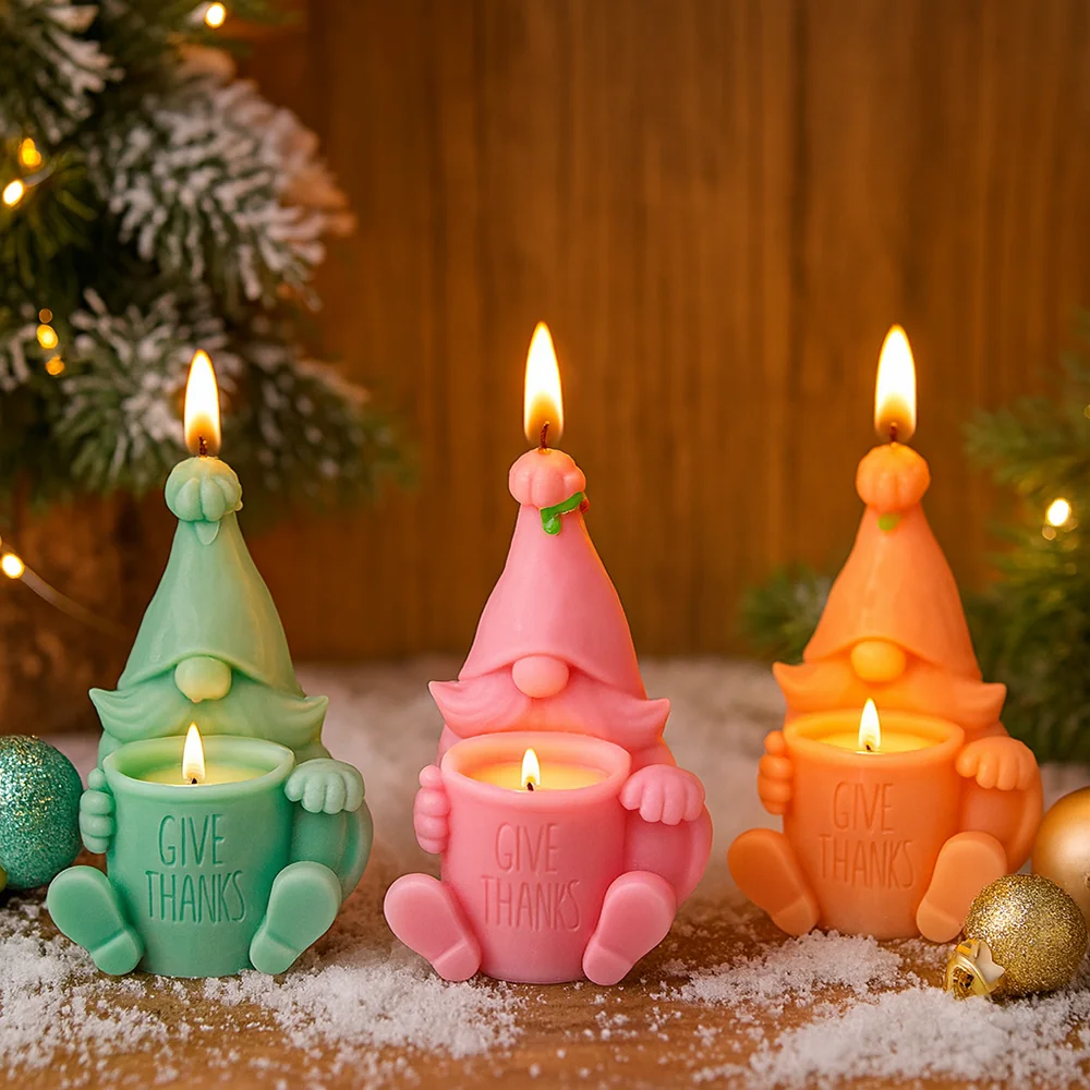 Gnome Thanksgiving Silicone Candle Mold - 9386 finished casting from the silicone mold