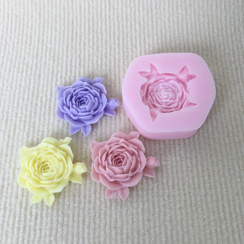 Rose with Leaf Silicone Candle Making Mold 1398 finished casting from the silicone mold