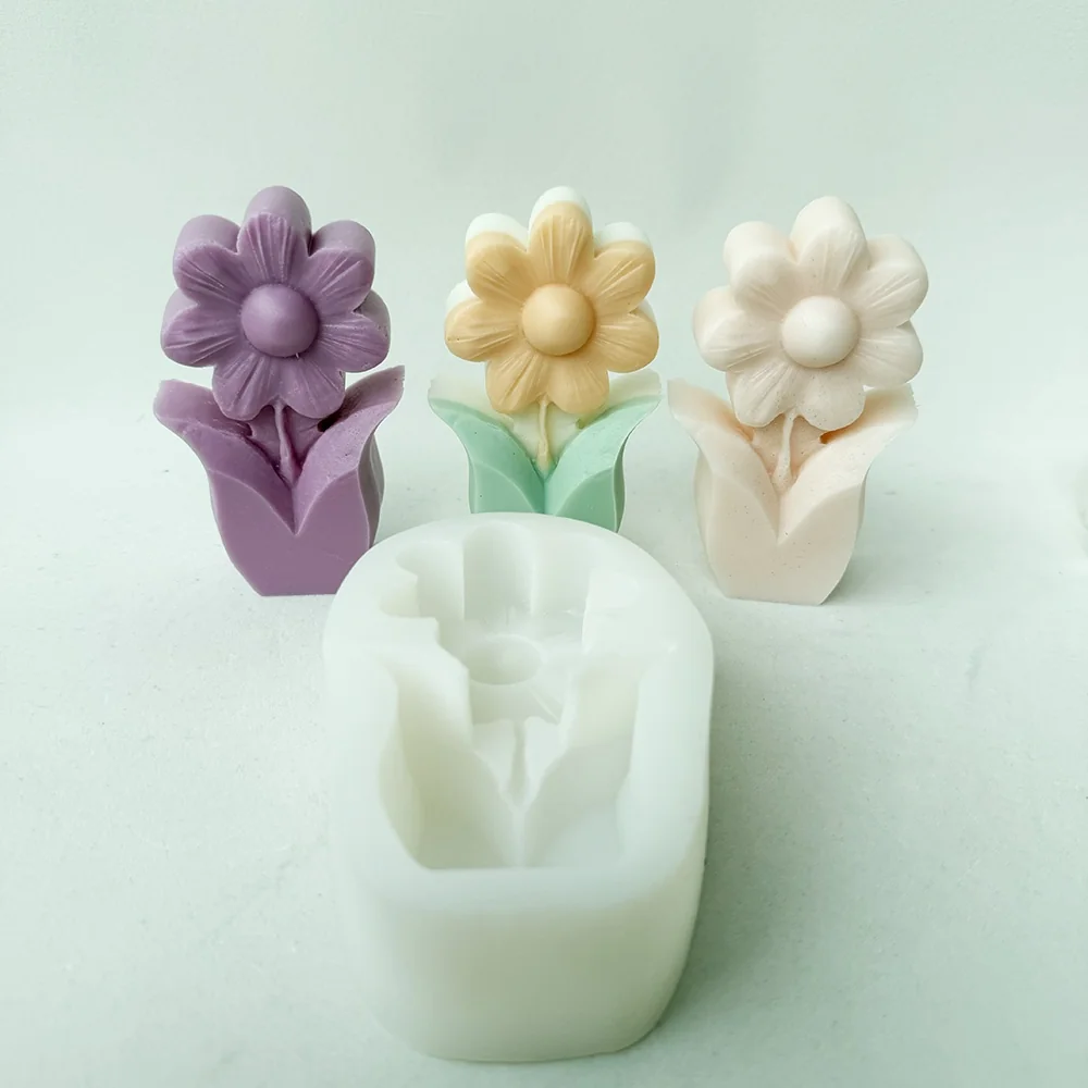 Silicone Candle Mold with Flower with Leaf Design 1467 finished casting from the silicone mold