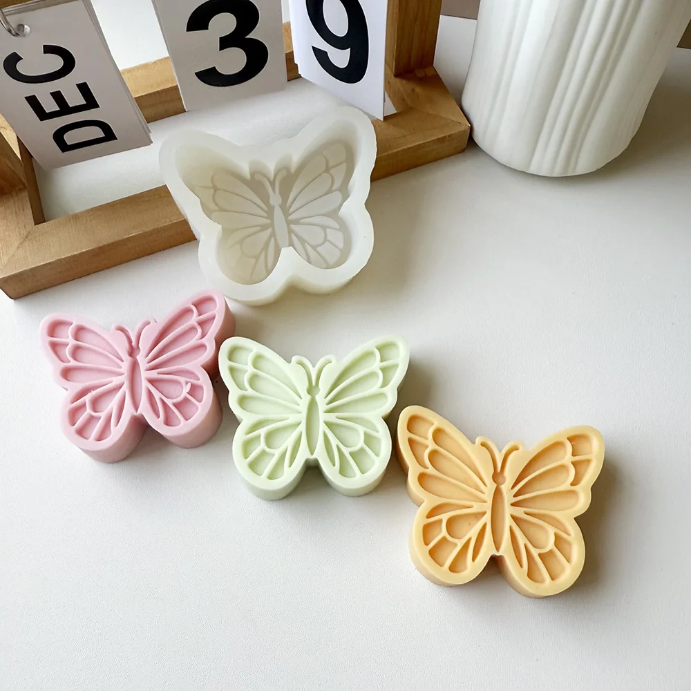 Silicone Candle Mold with Butterfly Design 1472 finished casting from the silicone mold