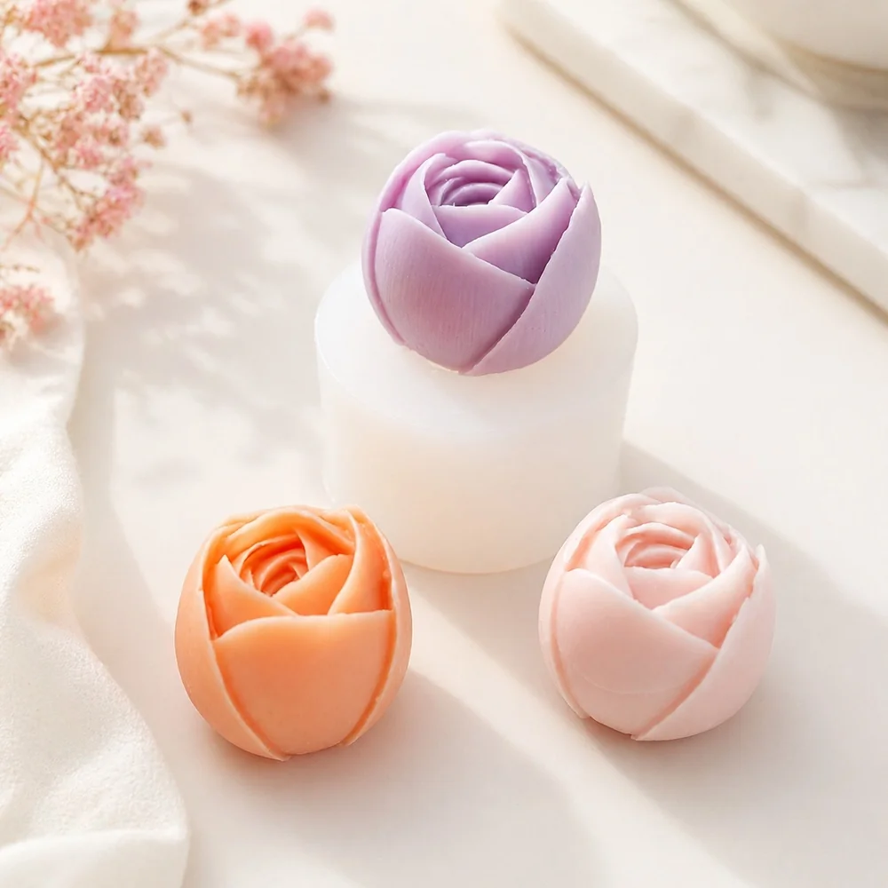 Rose Bud Silicone Mold for Candle, Soap and Resin 1711 finished casting from the silicone mold
