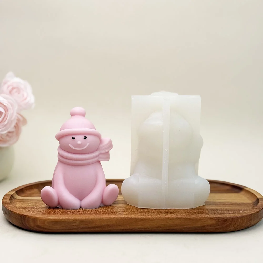 Seated Snowman Silicone Mold for Candle finished casting from the silicone mold