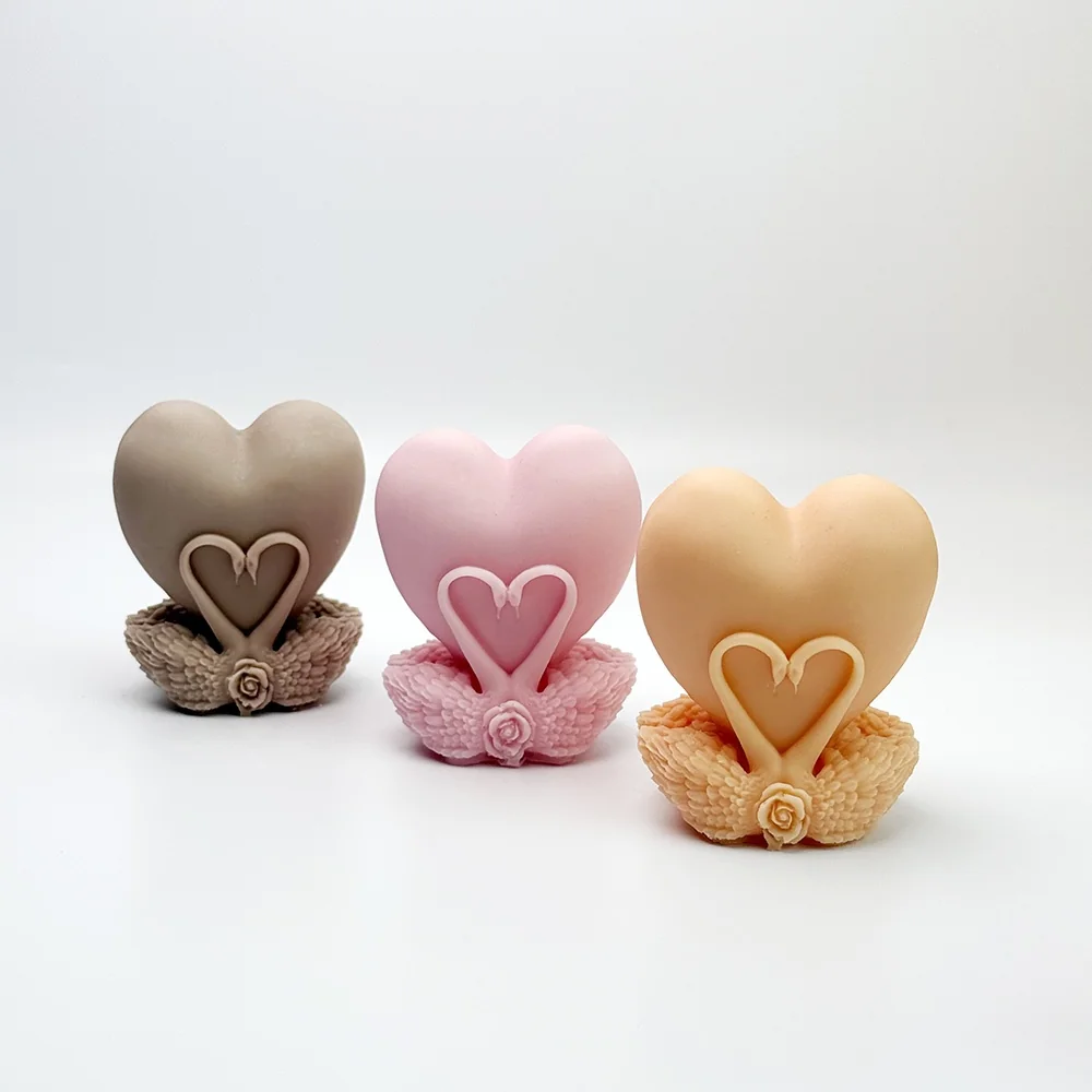 Double Swan Heart Silicone Mold for Candle finished casting from the silicone mold