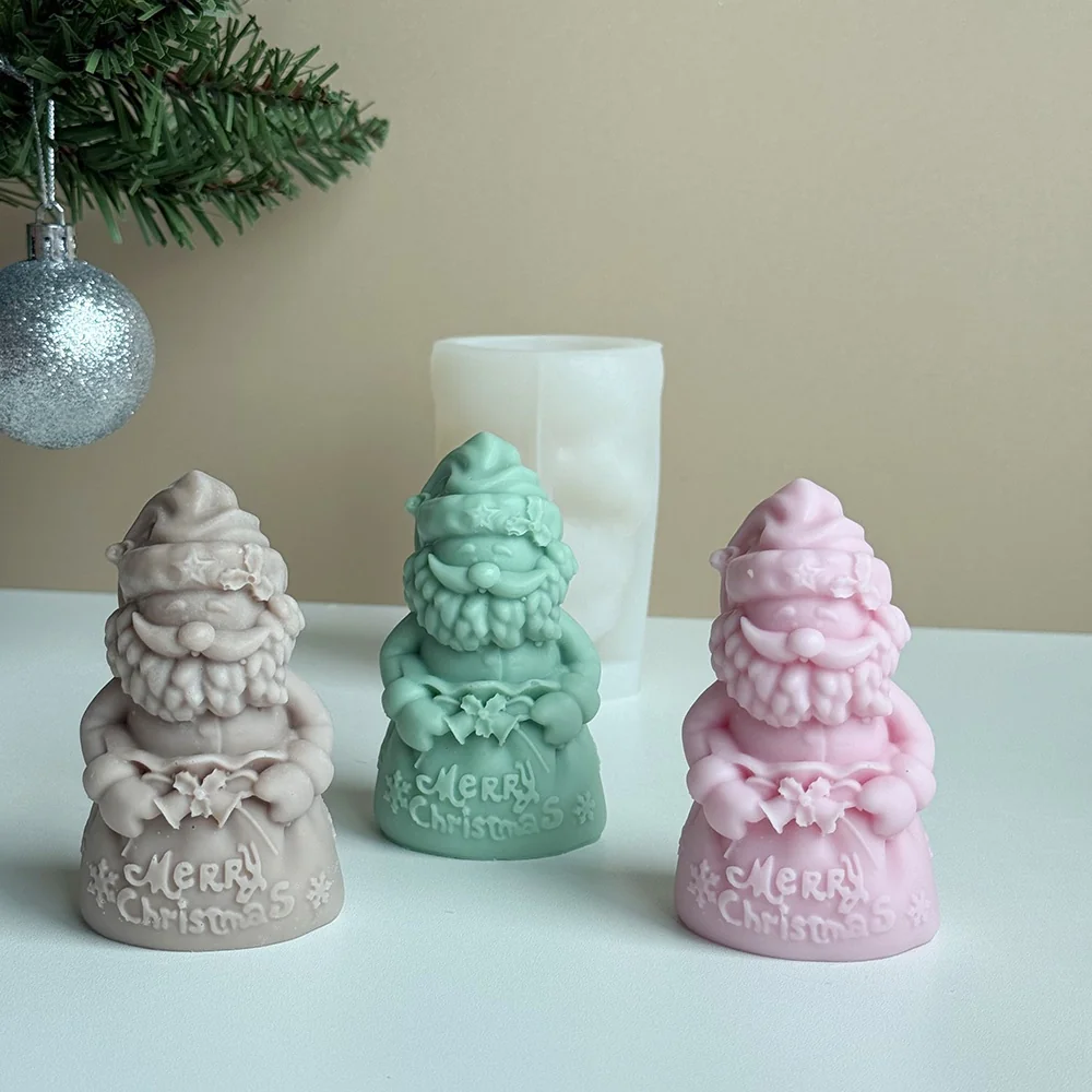 Santa Holding Sign Silicone Mold for Candle Making finished casting from the silicone mold