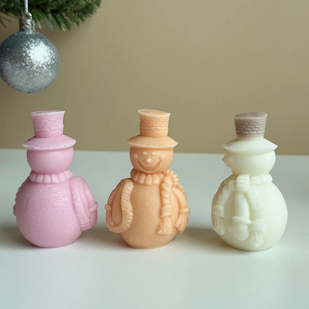 Snowman Silicone Mold for Candle Making finished casting from the silicone mold