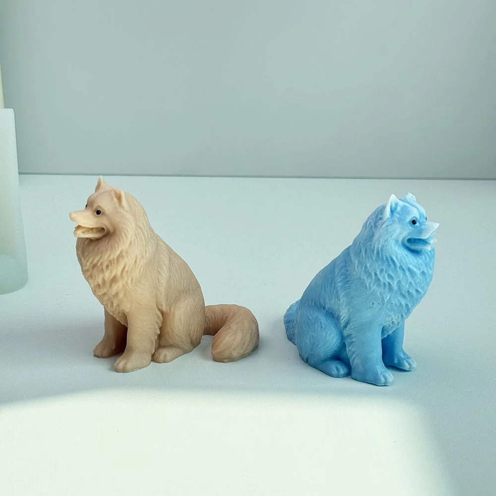 Samoyed Dog Silicone Mold for Candle Making finished casting from the silicone mold