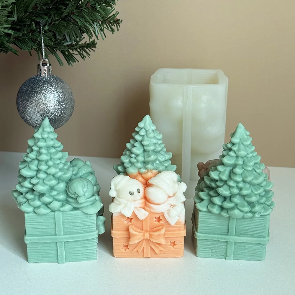 Christmas Tree with Birds Silicone Mold for Candle Making finished casting from the silicone mold