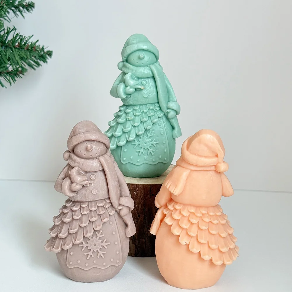 Snowwoman with Bird Silicone Mold for Candle Making finished casting from the silicone mold