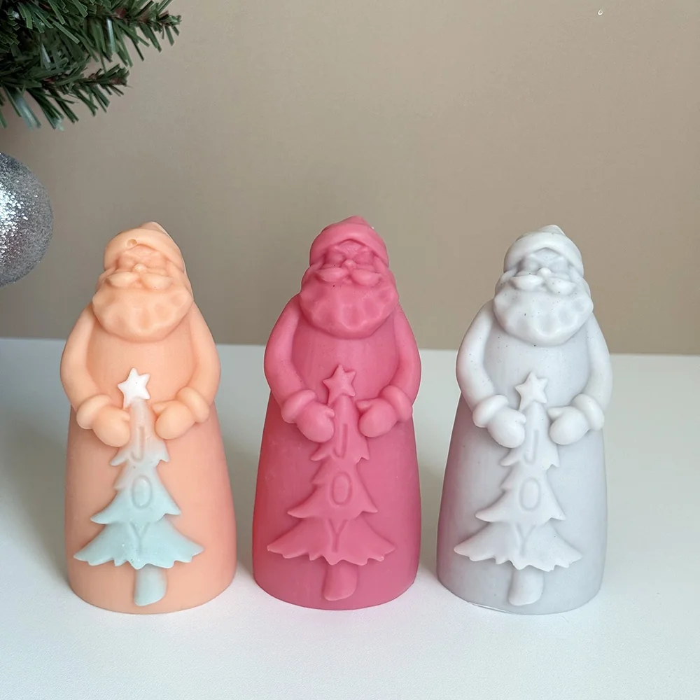 Santa with Christmas Tree Silicone Mold for Candle Making finished casting from the silicone mold