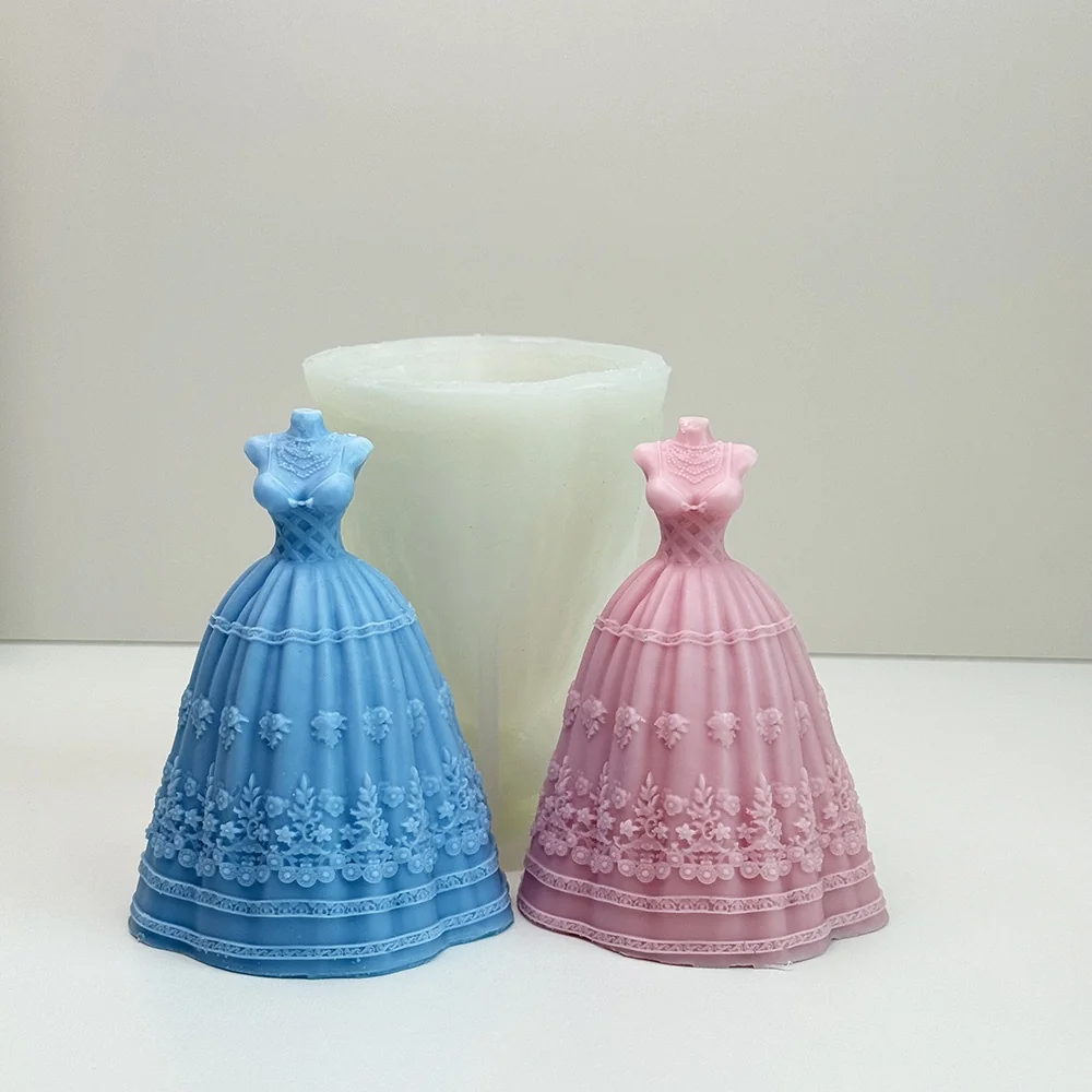 Wedding Dress Silicone Mold for Candle Making - 9303 finished casting from the silicone mold