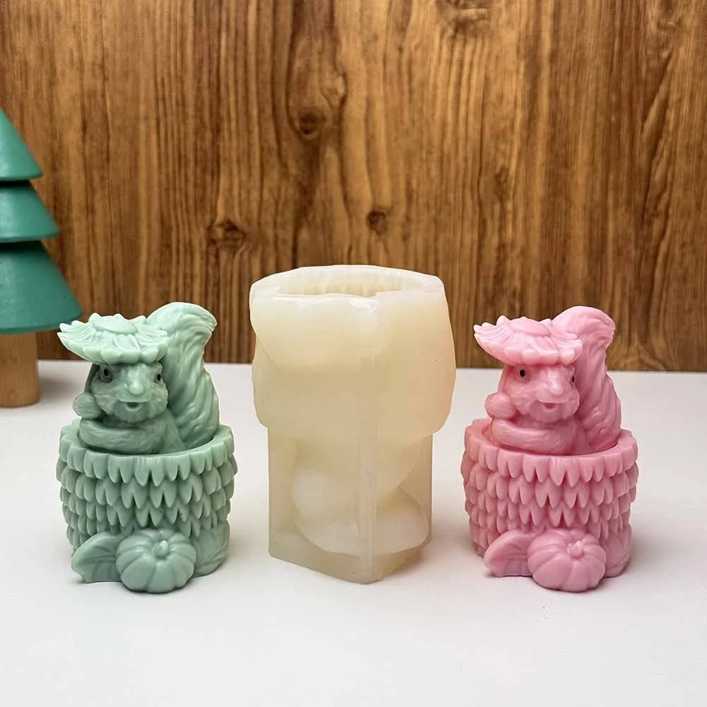 Squirrel and Pumpkin Silicone Candle Mold finished casting from the silicone mold