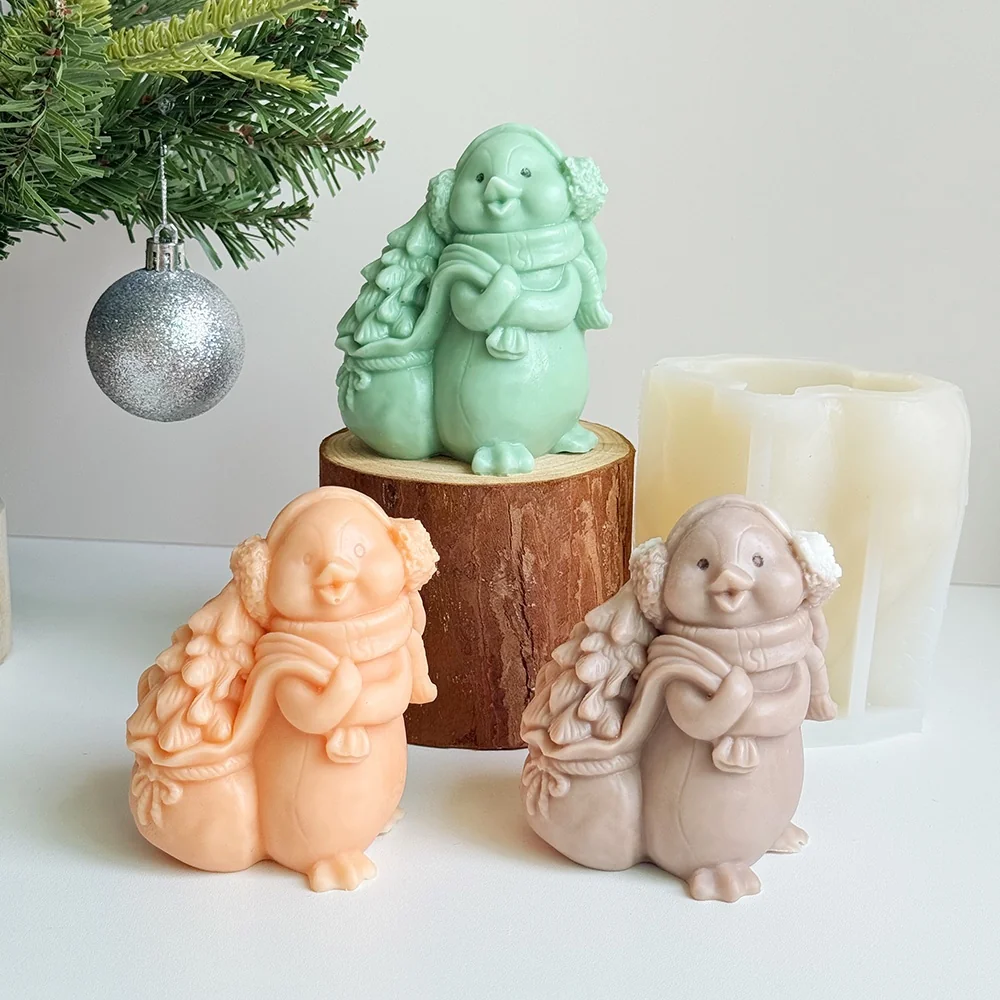 Christmas Penguin Silicone Candle Mold 9295 finished casting from the silicone mold
