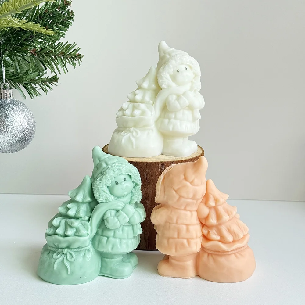 Christmas Girl with Tree Silicone Candle Mold 9294 finished casting from the silicone mold