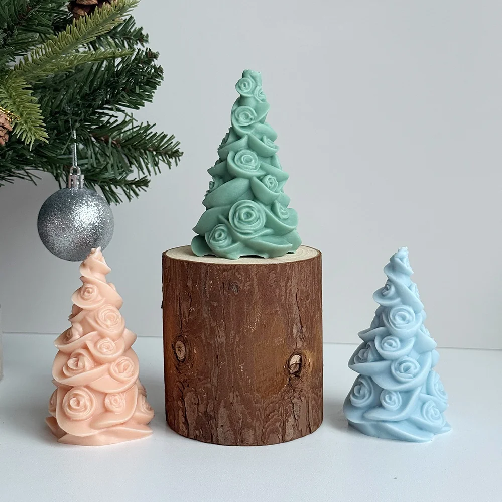 Rose Christmas Tree Silicone Candle Mold 9282 finished casting from the silicone mold