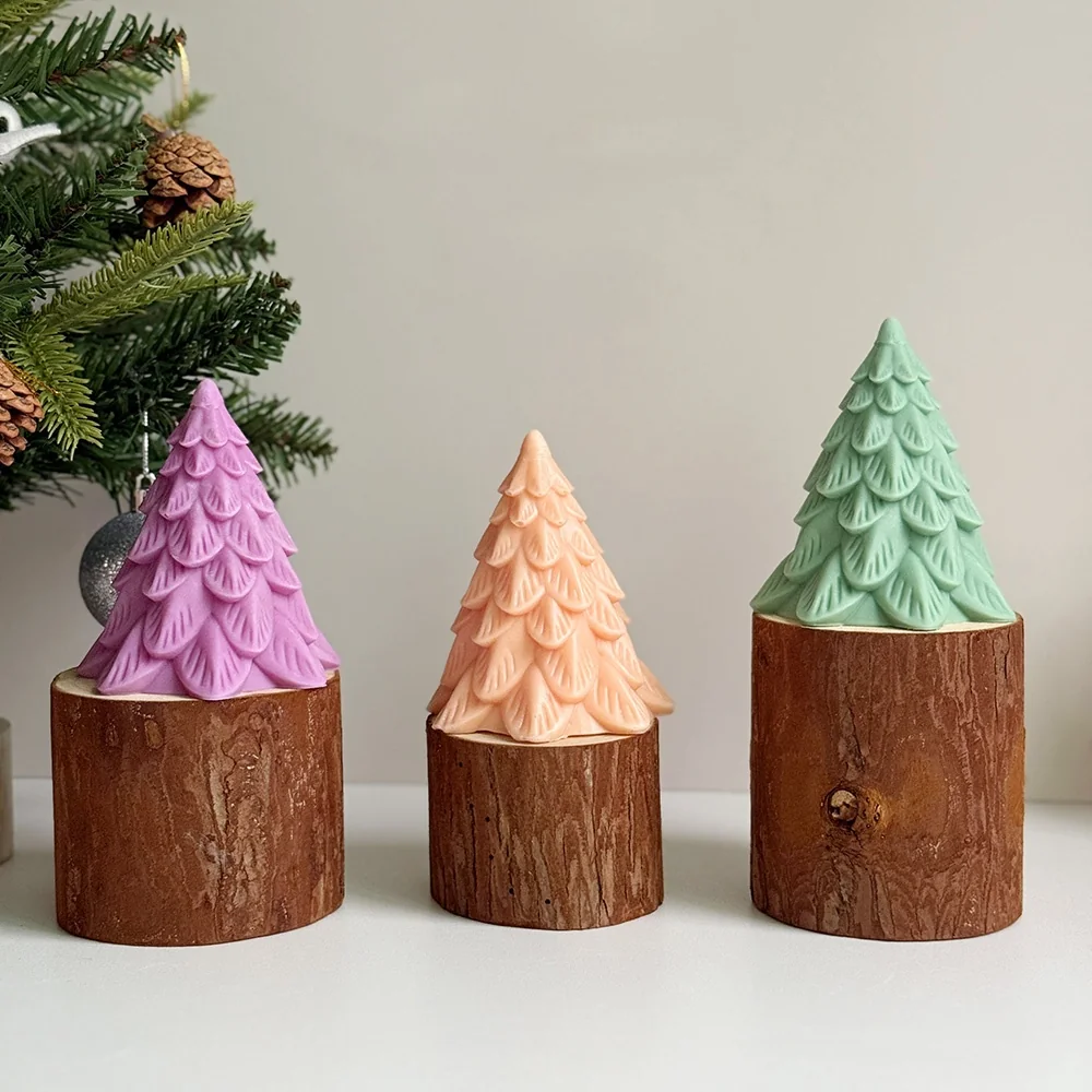 Pinecone Christmas Tree Silicone Candle Mold 9283 finished casting from the silicone mold