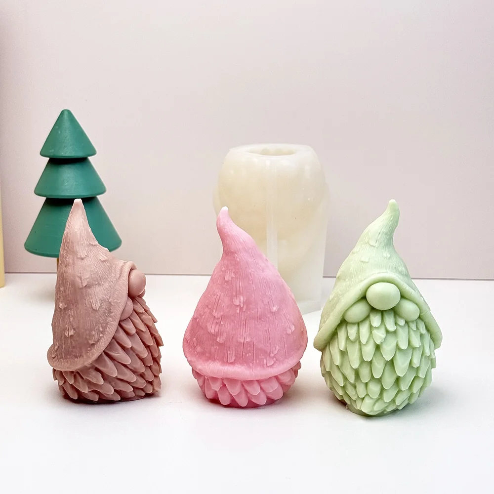 Silicone Candle Mold 3D Gnome with Hat Design 9275 finished casting from the silicone mold