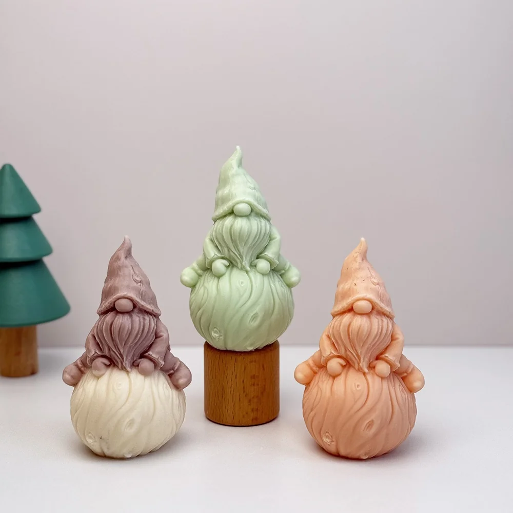 3D Gnome with Long Beard Silicone Candle Mold for Handmade Decor 9276 finished casting from the silicone mold