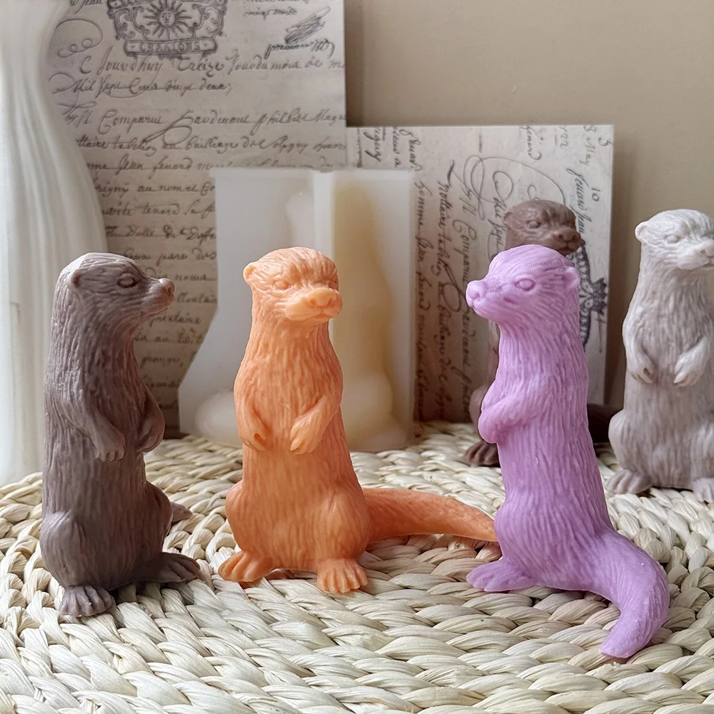 3D Standing Otter Silicone Candle Mold 9195 finished casting from the silicone mold