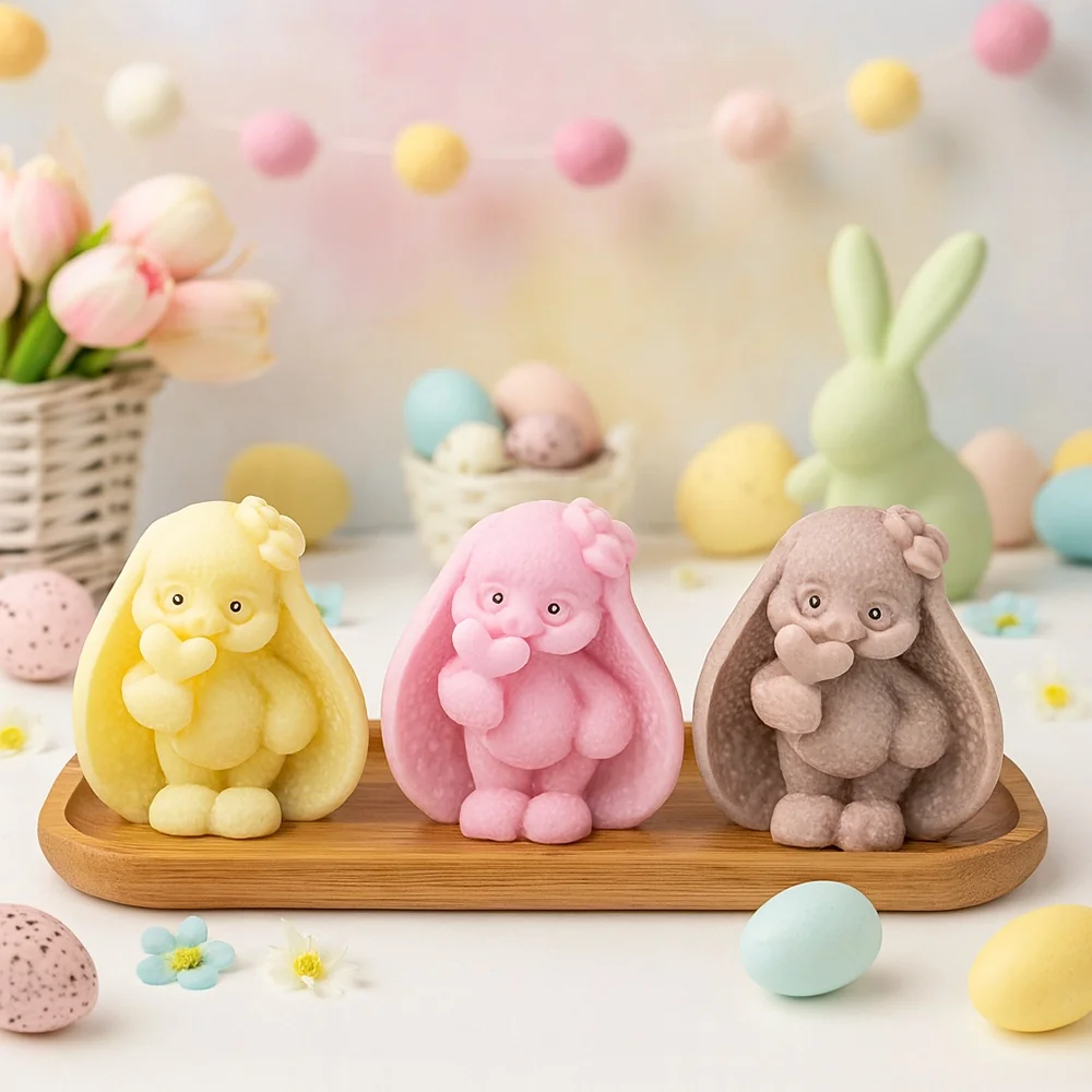 Lop Bunny Silicone Candle Mold with Heart Lollipop mold in production at BK Silicone workshop