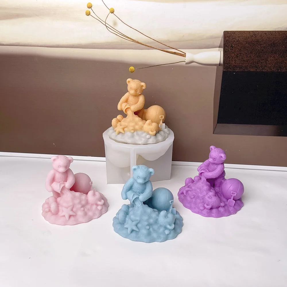 Silicone Candle Mold with 3D Bear Design 8999 mold in production at BK Silicone workshop