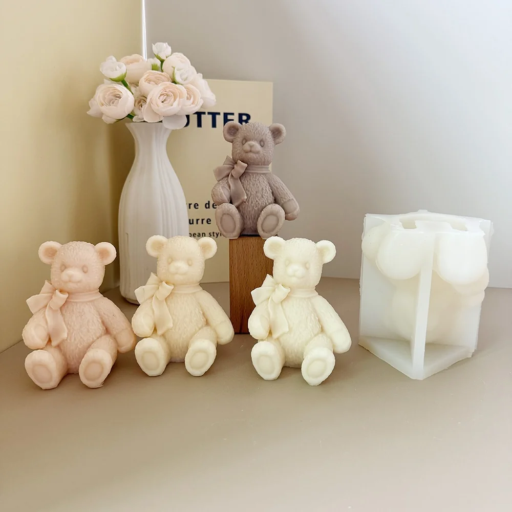 Sitting Sitting Bear with Bow Tie Silicone Candle Mold 9100 mold in production at BK Silicone workshop