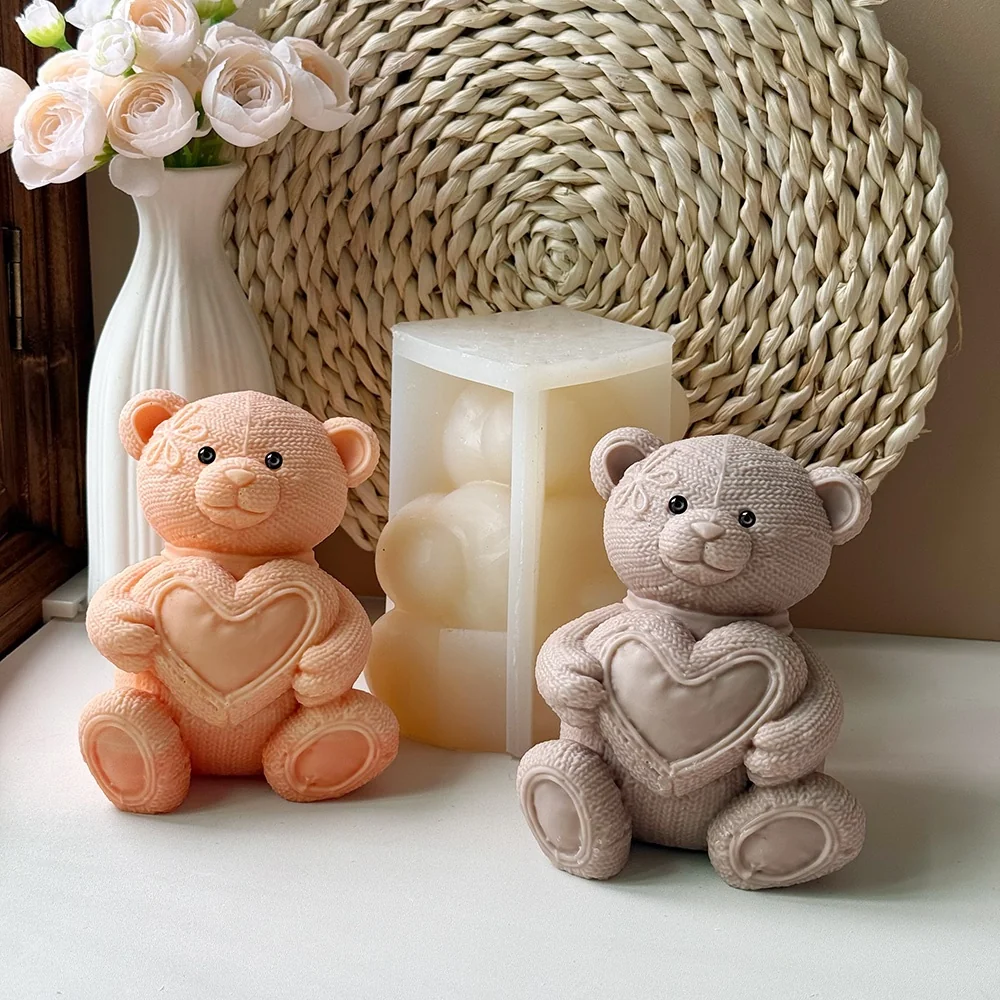3D Teddy Bear with Heart Silicone Candle Mold 9118 mold in production at BK Silicone workshop