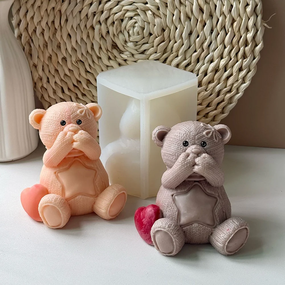 Sitting Bear with Star Silicone Mold for Wax, Soap and Resin Casting 9122 mold in production at BK Silicone workshop